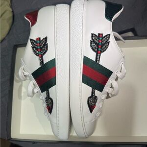 Gucci White Sneakers with Red and Green Accents